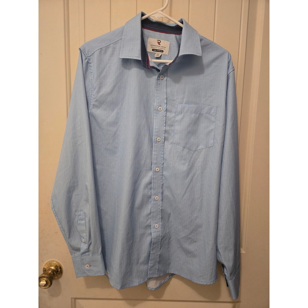 International Report Estate Classics Easy Stretch Men's Shirt Blue Pattern L